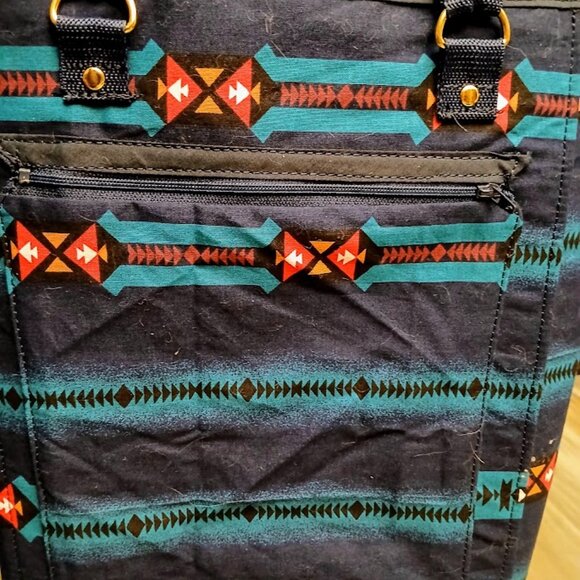 New Southwestern Tote Shopper shoulder Bag Blue Teal Carryall Sarape stripe - Picture 4 of 8